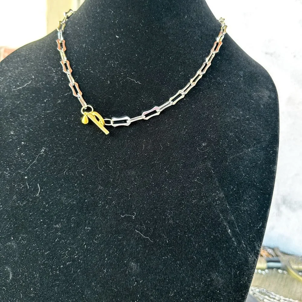 Silver and Gold “Gothica” Toggle Clasp Necklace